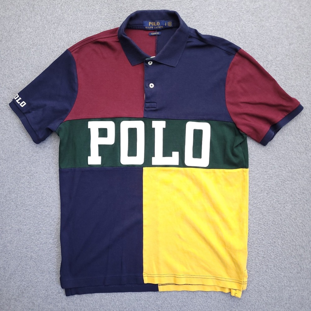 Polo Ralph Lauren Polo Shirt Mens Small Spellout Colorblock Classic Fit